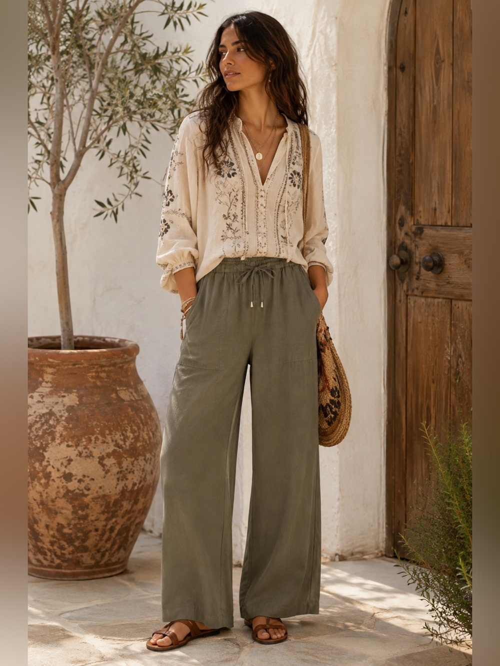 Zara Olive Wide-Leg Drawstring Pants
Size XS |